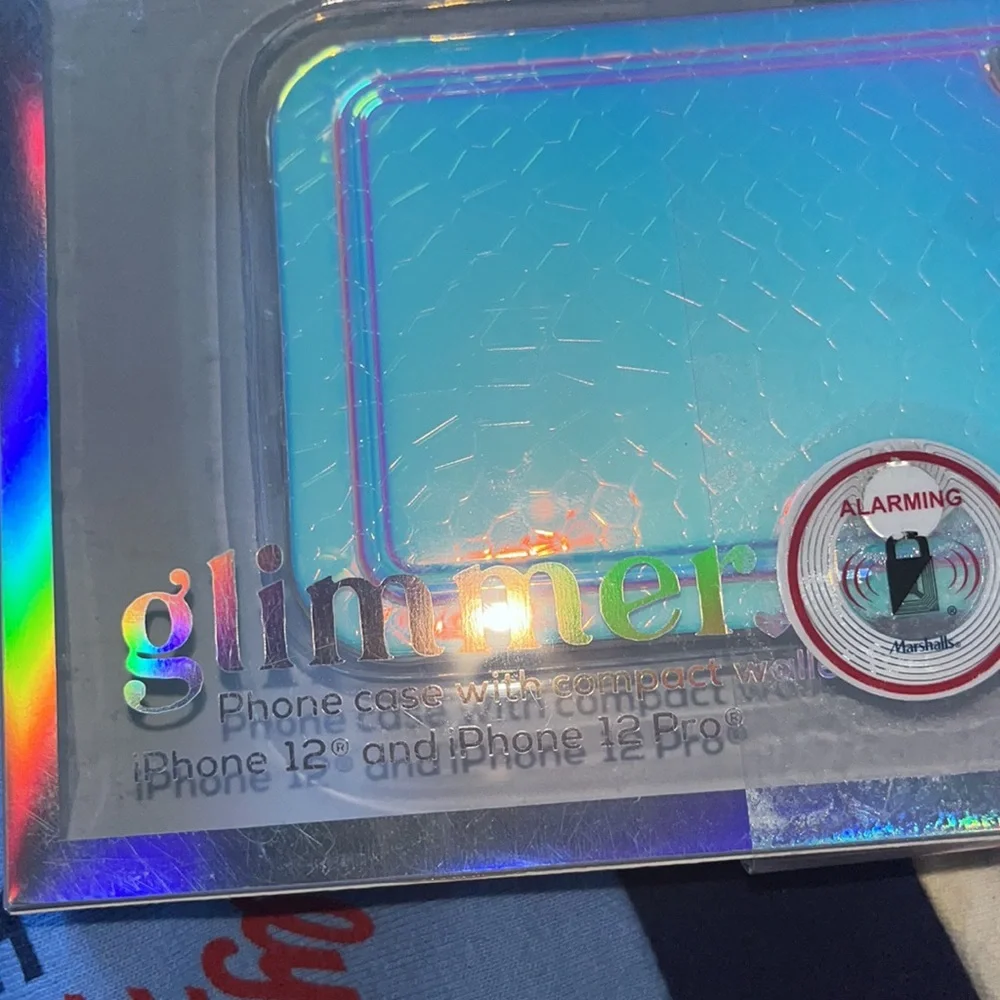 Ijoy Glimmer IPhone 12 & 12 Pro phone case with compact wallet. Shimmery silver